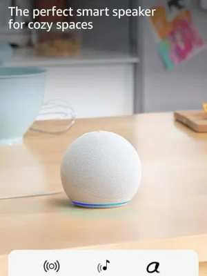 Amazon Echo Dot (modelo más reciente): parlante Alexa con sonido vibrante, ideal para dormitorios, comedores y oficinas (blanco glaciar)